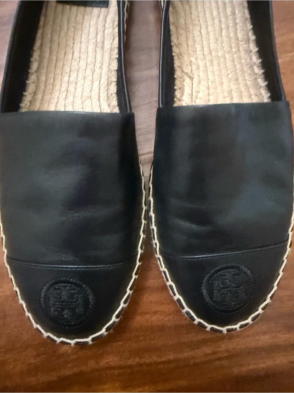 Tory Burch Black Leather Espadrilles with Logo Cap